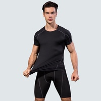 Ensemble de fitness d'été pour hommes, haut à manches courtes respirant et à séchage rapide, short de course ajusté, ensemble sportif deux pièces