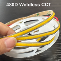 Bande LED DC12V double CCT pour armoire, 480 LED/m, sans soudure, PCB 6,6 mm, 14W/m, découpable 12,5 mm, 5M 50M, éclairage LED décoratif