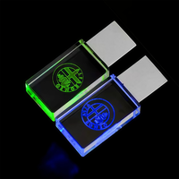 Flashdisk Kristal LED Logo Custom 128GB Dengan Kotak USB Flash Drive 64GB Memory Stick 32GB 64GB U Disk 16GB Hadiah Pernikahan