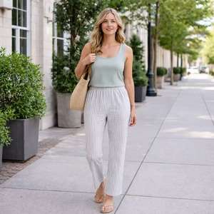 Fornitore di Alta Qualità di Pantaloni da Donna, Pantaloni in <span class=keywords><strong>Lino</strong></span> su Misura <span class=keywords><strong>a</strong></span> <span class=keywords><strong>Righe</strong></span>, Abbigliamento Elegante per Donne - Product Image 4