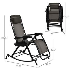 Fauteuil inclinable anti-gravité pliable avec porte-gobelet et support pour téléphone, chaise de jardin inclinable d'extérieur en tissu polyester - Product Image 6
