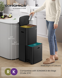 <span class=keywords><strong>Cubo</strong></span> de <span class=keywords><strong>Basura</strong></span> <span class=keywords><strong>SONGMICS</strong></span> de Acero Negro de 3 Compartimentos y 50L, <span class=keywords><strong>Cubo</strong></span> de <span class=keywords><strong>Basura</strong></span> de Gran Capacidad con Tapa y Filtro de Olores - Product Image 2
