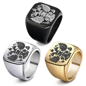 Stainless Steel <b>Ring</b> 18mm Square Double-Headed Eagle Logo Unisex Fashion Jewelry Gift - Product Image 1