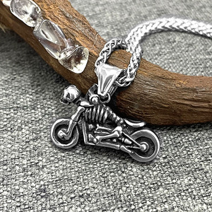 Stainless Steel <b>Skull</b> Motorcycle Pendant Necklace 60cm Unisex Fashion Jewelry - Product Image 3