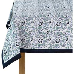 Mantel con estampado de bloque de mano de poliéster 100% azul de acero, decoración lavable para el hogar para Halloween, Acción de Gracias, Navidad para hoteles - Product Image 1