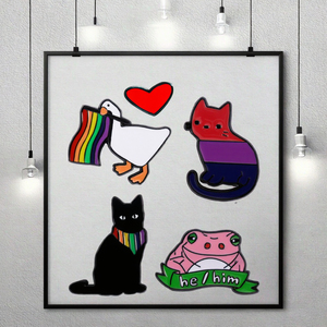 Pins Esmaltados Personalizados con la Bandera del Orgullo Arcoíris, 12 Estilos, Gatos, Ranas, Gansos Coloridos, Insignias LGBT de Dibujos Animados, Insignias de Solapa de Metal Suave Plateado - Product Image 2