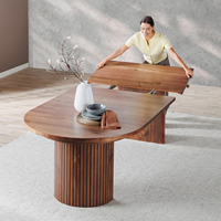 Table transformable en bois massif extensible de 300 cm, table ronde à manger, brun royal, table séparée avec rangement caché
