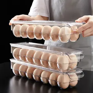 Hot Sale 12 or14 PET Plastic Egg Storage Tray Refrigerator Egg Container with Lid and Handles Egg Holder For Refrigerator
