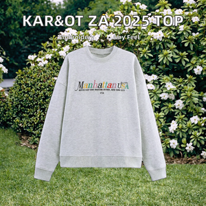 KAR&OT ZA 2025 Printemps Été Automne Nouvelle Mode Décontractée Ample Broderie Lettres Tissé Respirant Col Rond Manches Longues Sweat-shirt - Product Image 2