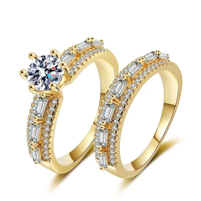 Luxury high quality ring with diamond 18k gold plated zirconia bridal wedding jewelry set for women