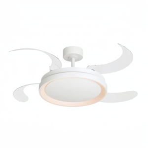 Ventilateur de plafond LED moderne avec moteur DC, 4 pales, télécommande, intensité variable, blanc chaud 3000K-6000K, montage en suspension métallique, 6 vitesses, pour salon - Product Image 1