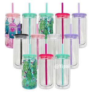 16oz Tour Double Walled Straw Type <b>Reusable</b> Snow Globe Plastic <b>Cup</b> <b>with</b> <b>Lids</b> and Pre Drilled - Product Image 1