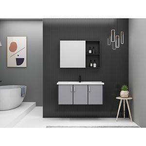 Mueble de Baño de Pared de Aleación de Aluminio CR de 60 cm con Espejo, Gabinete y Lavabo de Cerámica - Product Image 5