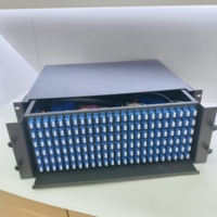 Montado en Rack 19 pulgadas 144 puertos 288 núcleos de fibra FTTH Panel de conexión óptica caja de terminación de empalme con adaptador LC UPC y coletas