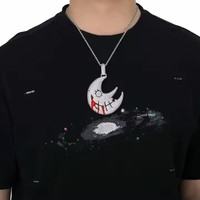 Collier pendentif en laiton plaqué or style hip-hop BES Fashion avec forme de lune effrayante, zircon glacé, placage rhodium pour anniversaires