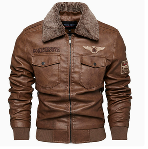 Chaqueta de Cuero para Hombre, Forrada con Sherpa, Cortavientos, Estilo Bomber, Ropa Exterior Informal para Invierno - Product Image 4