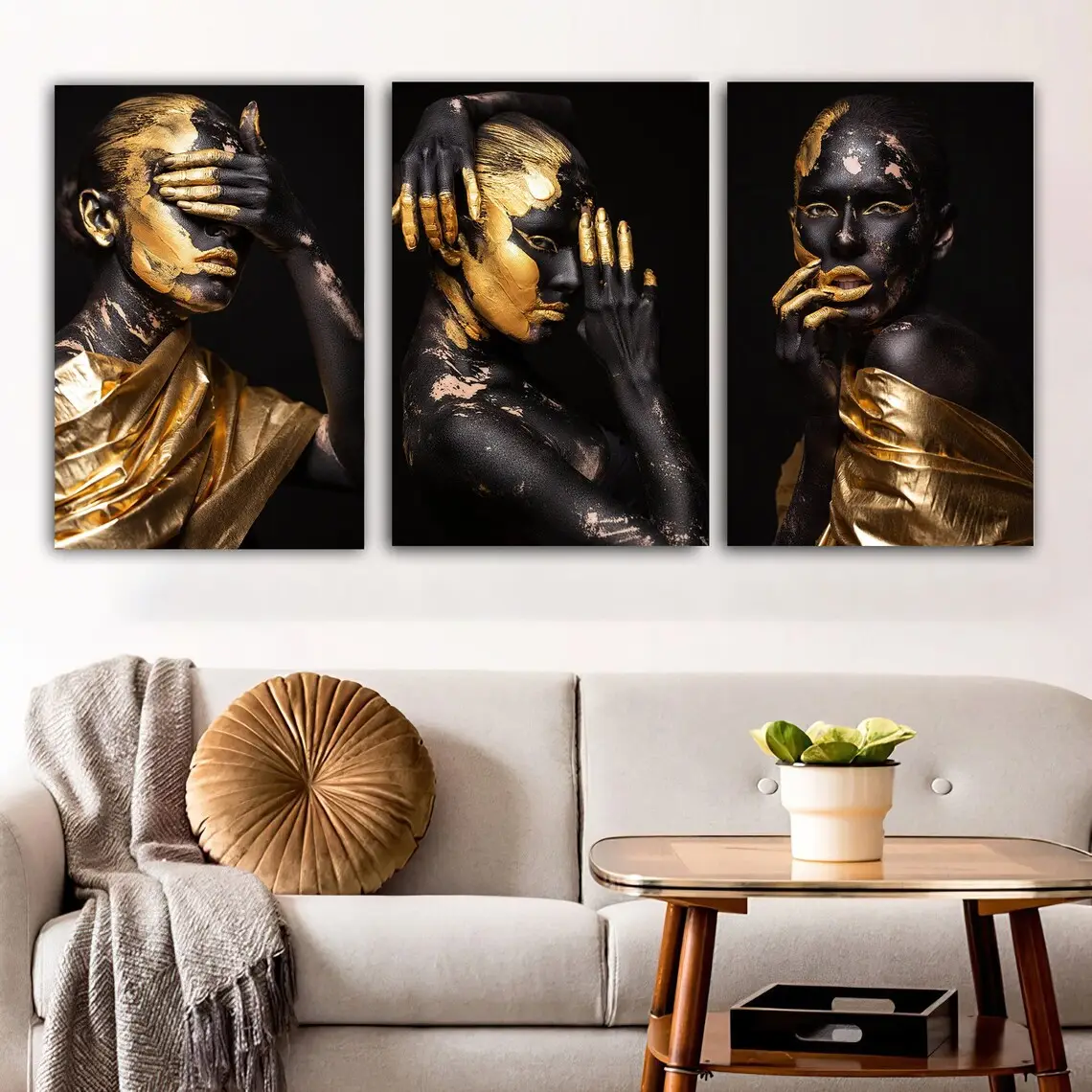 Ev dekor şekil sanat hediyelik altın kadın posterler baskılar duvar resimleri afrika siyah kadın duvar sanatı tuval