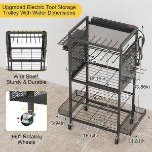 Hand Tool <b>Storage</b> Cart Garage Tool Movable <b>Storage</b> <b>Rack</b> with Integrated Drill Holders and Multi Tool Hooks - Product Image 5