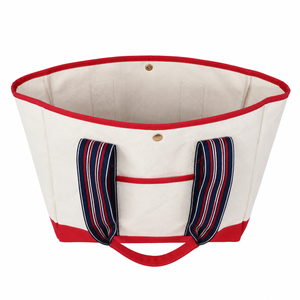 Sac à bandoulière en toile style rétro européen et américain avec fermeture éclair, poignées rayées, usage quotidien décontracté, grande capacité, garniture contrastante élégante - Product Image 3