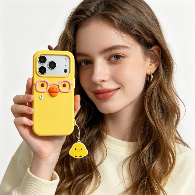 Wholesale Custom Cute Chicken Glasses Funny Nose Design Shockproof Protective Real Silicone Mobile Phone Case for 17/16/15 Pro
