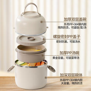 กล่องข้าวสแตนเลส 304 พรีเมียม พร้อมฝา PP ชุดเบนโตะสำหรับพนักงานออฟฟิศ - Product Image 1