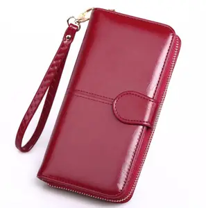 Women Wallet Female Purse Women Leather Wallet Long Trifold Coin Purse Card Holder Money Clutch Wristlet Multifunction Zipper