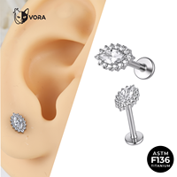 Labret en titane ASTM F136 de qualité implant, pavé de zircone cubique, pour piercing lèvre, fer à cheval, verre à vin, fileté intérieurement, pour enfants et mariages