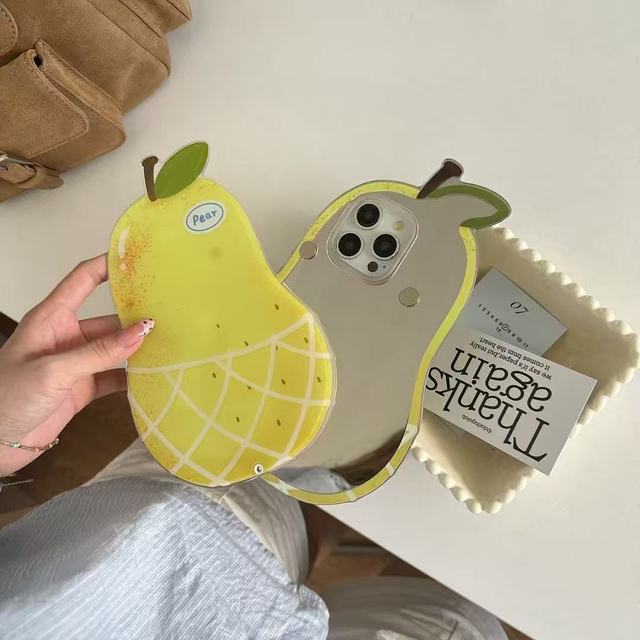 New Model Creative Cartoon Fruit Peer  Phone case for iPhone 17 17 Pro Max iPhone 16 Pro Max with Mirror and Chian