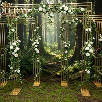 Support de toile de fond carré en métal doré, pliable et réglable, avec 3 portes, pour mariages, anniversaires et fêtes