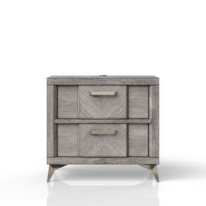 DB Modern Antiqued Grey Mesita de noche de 2 cajones Muebles de dormitorio minimalistas con chapas a juego para uso en apartamentos o hogares - Product Image 1