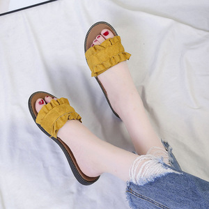 ashion Simple Flat <b>Heel</b> Flat-word Slippers Womens 2024 Summer Sweet Lace Outdoor Wear All-match Cool Wholesale231 231 - Product Image 4