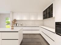 Meubles de cuisine de luxe en MDF blanc laqué, options de surfaces en marbre, design modulaire moderne à panneaux plats pour appartement