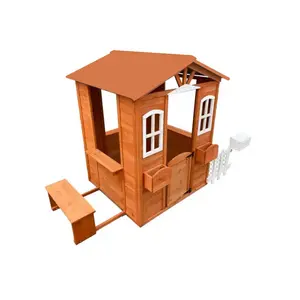Casa de juegos de madera ecológica para niños, casa de Cubby de madera con buzón