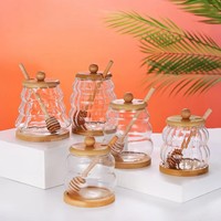 Pote de Mel de Vidro Borossilicato de Design Moderno com Tampa Flip-Top para Micro-ondas 350ml, Lavável em Lava-louças para Armazenamento Doméstico e Brindes