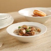 Bol en céramique et porcelaine de couleur unie, style français, avec dentelle, design mignon, durable, petit, pour soupe, salade, fruits, yaourt, céréales, dessert, gâteau