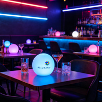 مصباح طاولة LED كروي ملون بالكامل مقاوم للماء مع طباعة UV مخصصة للشعار، 16 لون RGB، مناسب للحانات والحفلات وديكور حفلات الزفاف