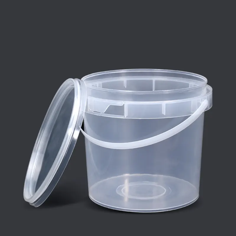 1L Plastic Bucket With Lids And Handle Round Clear Reusable Customized Printing Label Biscuit Pail