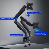 Dudukan Monitor Ganda Lengan Meja dengan Gas Spring C-Clamp VESA 75x75/100x100 Gerakan Penuh Putar Miring Ergonomis untuk 2 Monitor
