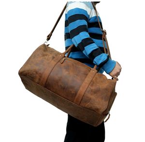 WRIZA Sac de voyage unisexe en cuir véritable marron, grande capacité, durable, élégant, sac de voyage pour la nuit - Product Image 4