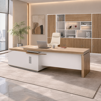 Bureau de direction moderne en forme de L, table de PDG de luxe en bois avec armoire de rangement pour projet d'entreprise