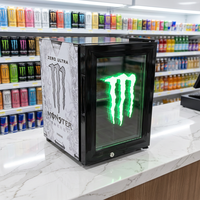 Mini-réfrigérateur vitrine avec porte en verre, refroidissement par compresseur professionnel, refroidisseur commercial avec étagères réglables à LED pour boissons énergisantes