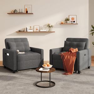 Sofá Cama Convertible 3 en 1, Silla Extraíble de Lino, <span class=keywords><strong>Gris</strong></span> Oscuro |   Sillón <span class=keywords><strong>Reclinable</strong></span> con Respaldo Ajustable; Moderno, de Tela de Lino, Madera y Metal - Product Image 2