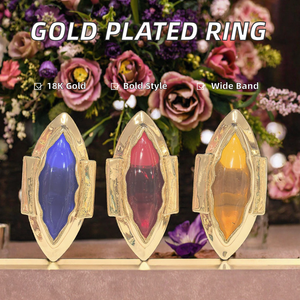 Anillo de Resina con Forma de Rombo PuYing, Chapado en Oro de 18K, Bisel Liso, Banda Ancha, Multicolor, Moderno, Ajustable, Joyería de Moda para Boda - Product Image 2