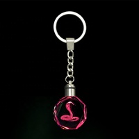 2024 Nouveau pas cher en gros led lumière 3d laser porte-clés cristal serpent animal personnalisé cristal verre porte-clés pour cadeaux promotionnels