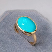 Bague de fiançailles classique en laiton plaqué or avec pierre turquoise, design paix, collection de créateur, taille unique pour hommes, femmes et filles