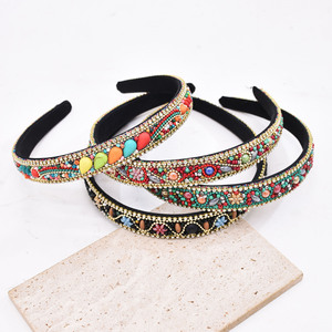 Bandeau perlé fait à la main en alliage acrylique bohème avec motif de fleurs en strass turquoise coloré pour femmes mariage 14cm - Product Image 5