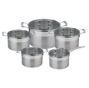 10-piece stainless steel cookware set kitchen pots and pans cooking pot set with glass lid
