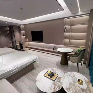 Minimalist 3 Star Hotel Room Furniture Set Double Single Bed with Nightstands Headboard <b>Sofa</b> TV Cabinet <b>Side</b> <b>Table</b> & Wardrobe - Product Image 1