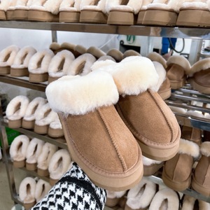 Women Ladies Winter Platform Thick Sole Cow <strong>Leather</strong> Sheep Fleece Classic Fashion Ankle <strong>Flat</strong> Slipper Snow <strong>Boot</strong> - Product Image 2