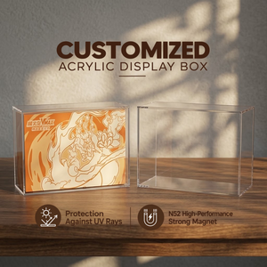 Boîte de présentation en acrylique transparente de qualité supérieure pour Charizard VMAX Orange Gift Box, protection UV à 99 %, anti-poussière, aimant N52, transparente comme du cristal - Product Image 1